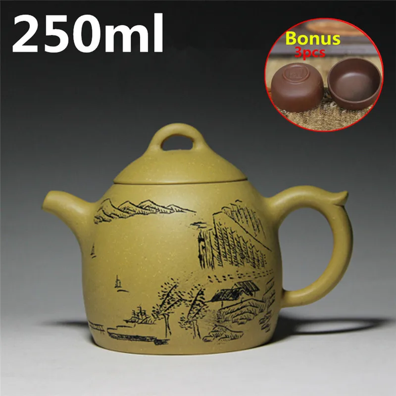 

Chinese Porcelain Handmade Tea Pot Ceramic Tea Set 250ml Oriental Teapots Yixing Zisha Teapot Set Bonus 3 Tea Cups Hot Sale