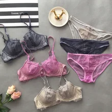 Женское нижнее белье, кружевной хлопковый бюстгальтер с чашечками, набор трусиков, 3 цвета, пуш-ап, комплекты нижнего белья, сексуальные трусики для девушек, Полупрозрачные трусики
