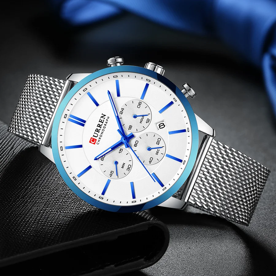 Curren мужские часы с хронографом, Лидирующий бренд, роскошные большие мужские наручные часы из нержавеющей стали, кварцевые модные мужские часы, водонепроницаемые