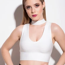 Черный воротник хомутиком глубокий v-образный вырез вискоза без рукавов эластичный сексуальный женский бандаж укороченный топ