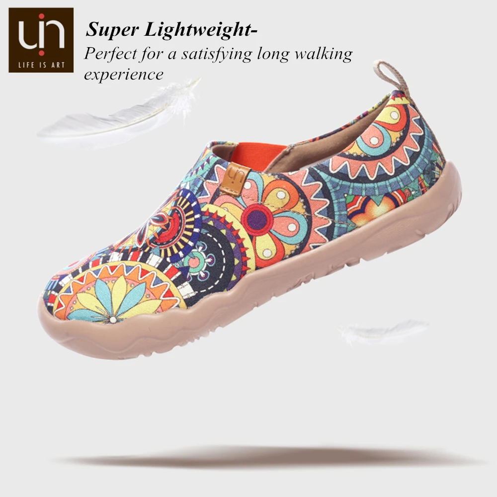 UIN Blossom Design Красочный Арт Окрашенный Холст Мокасины для Женщин Широкие Ноги Комфорт Обувь Дамы Открытый Мягкие Легкие Кроссовки