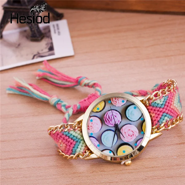 

Ice Cream Handmade Braided Friendship Bracelet Watch Hand-Woven Wristwatch Ladies Quarzt Watch Bracelet Watch Multicolor