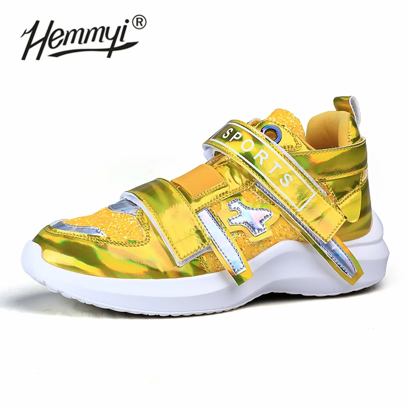 Золотой Hemmyi/женские кроссовки на платформе; модная блестящая Роскошная обувь суперзвезды; Дизайнерские кроссовки; блестящая женская обувь - Цвет: Золотой