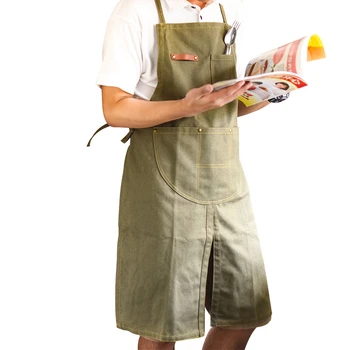 

2018 Aprons Canvas Hot Sale Cotton Green Cafe Cowboy Uniform Unisex Aprons for Woman Men's Kitchen Chef Waiter Cooking pinafore