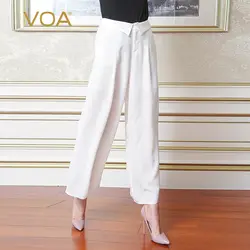 Voa шёлковый белый лоскутный брюки женские модные свободная полная длина широкие брюки K5695