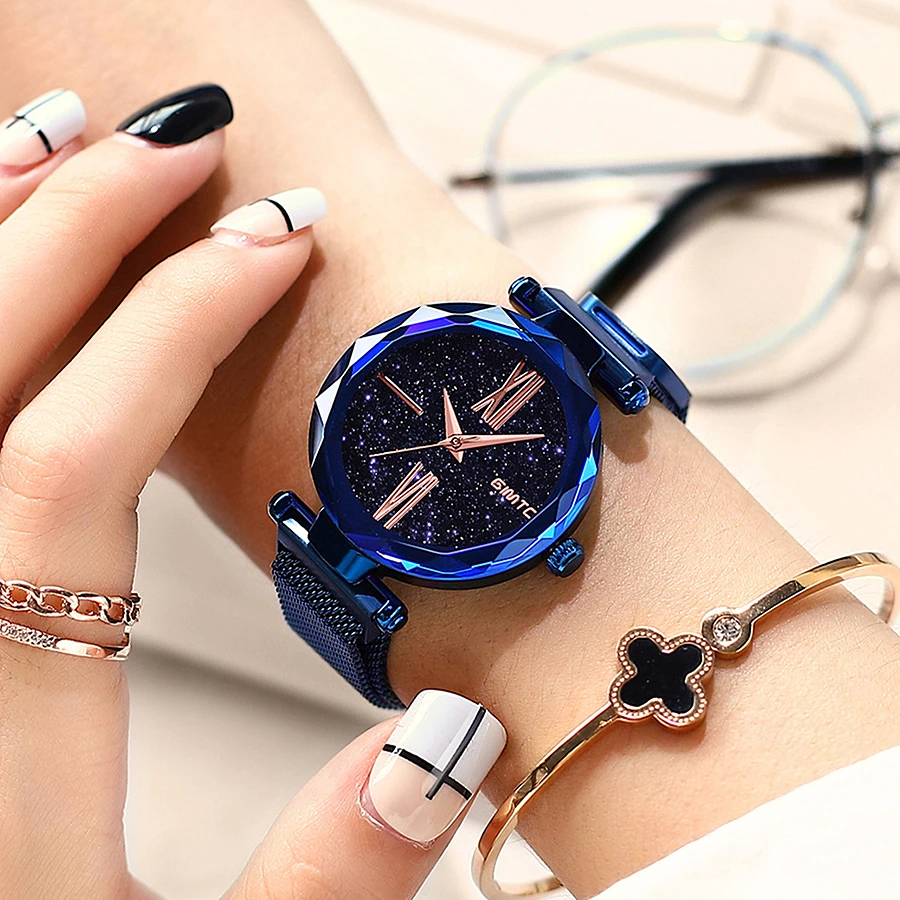 

GIMTO Women Watches Starry sky Dial Rose Gold Quartz Clock Brand Luxury Ladies Watch Fashion Magnet Strap Waterproof Wrist Watch