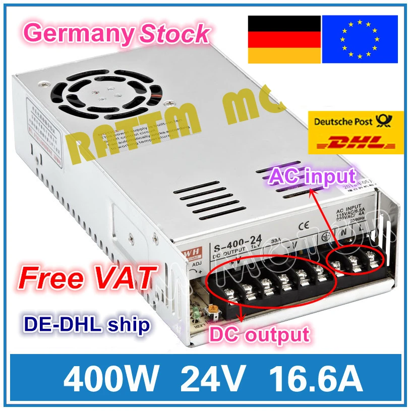 

400W 24V Switch DC Power supply S-400-24 16.6A Single Output for CNC Router Foaming Mill Cut Laser Engraver Plasma