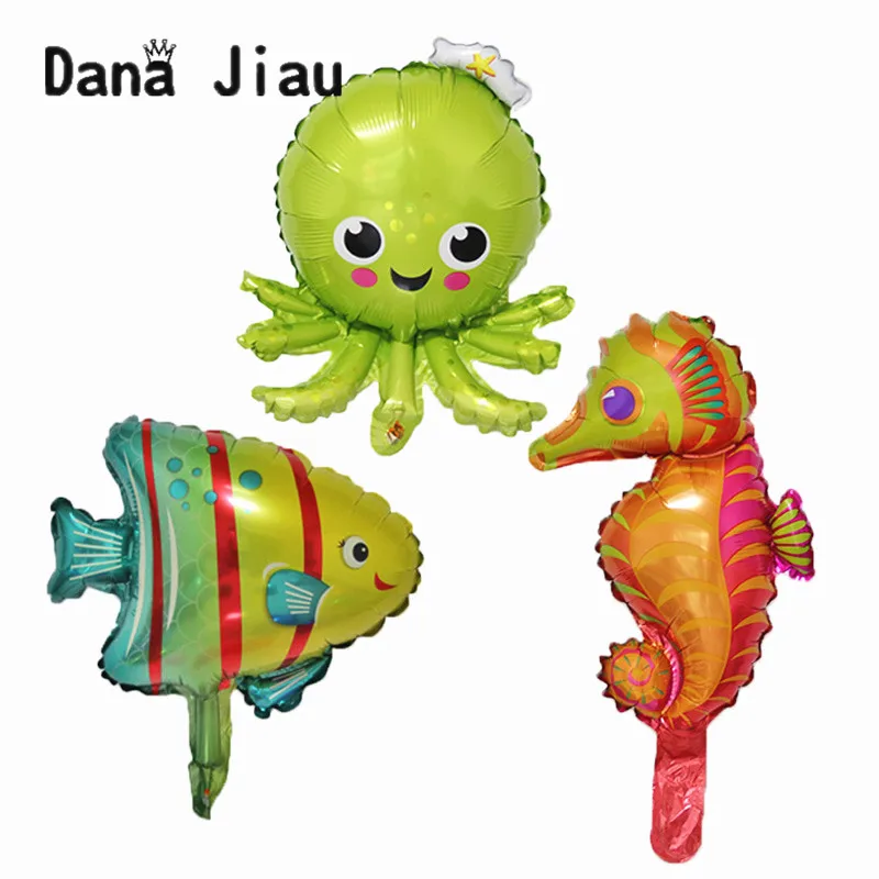 Lovely 6pcs Ocean Fish Octopus Shark Foil Balloons Animal Birthday Party Decor