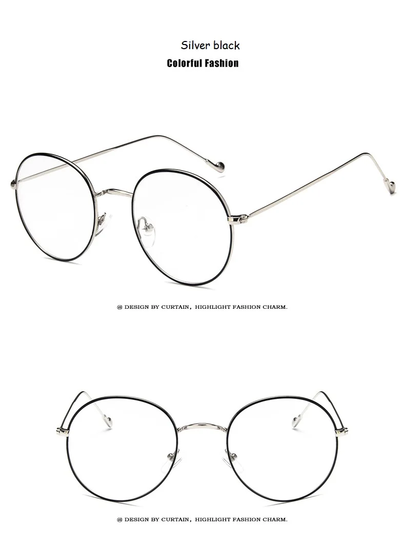 Новые модные женские очки оправы для оптики металлические круглые стекла es оправа с прозрачными линзами очки черный, серебристый, золотой глаз, стекло