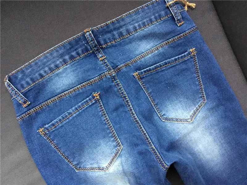 Модные рваные джинсы с низкой талией женские супер эластичные рваные женские джинсы Дикие синие обтягивающие джинсы пуш-ап Винтаж Pantalon Femme
