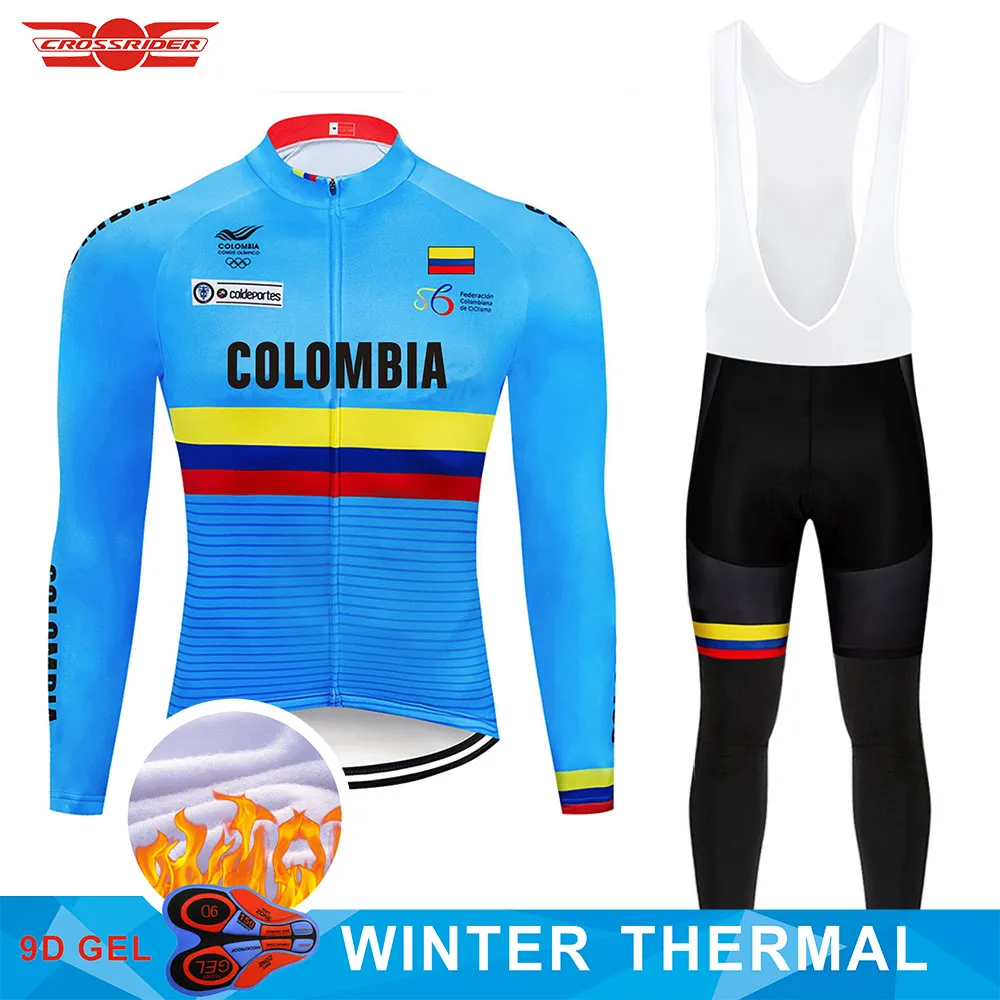 Pro Team Колумбия Велоспорт Джерси комплект велосипед Костюмы мужские Ropa Ciclismo зима термальность флис велосипедный спорт одежда - Цвет: Jersey and bib pant