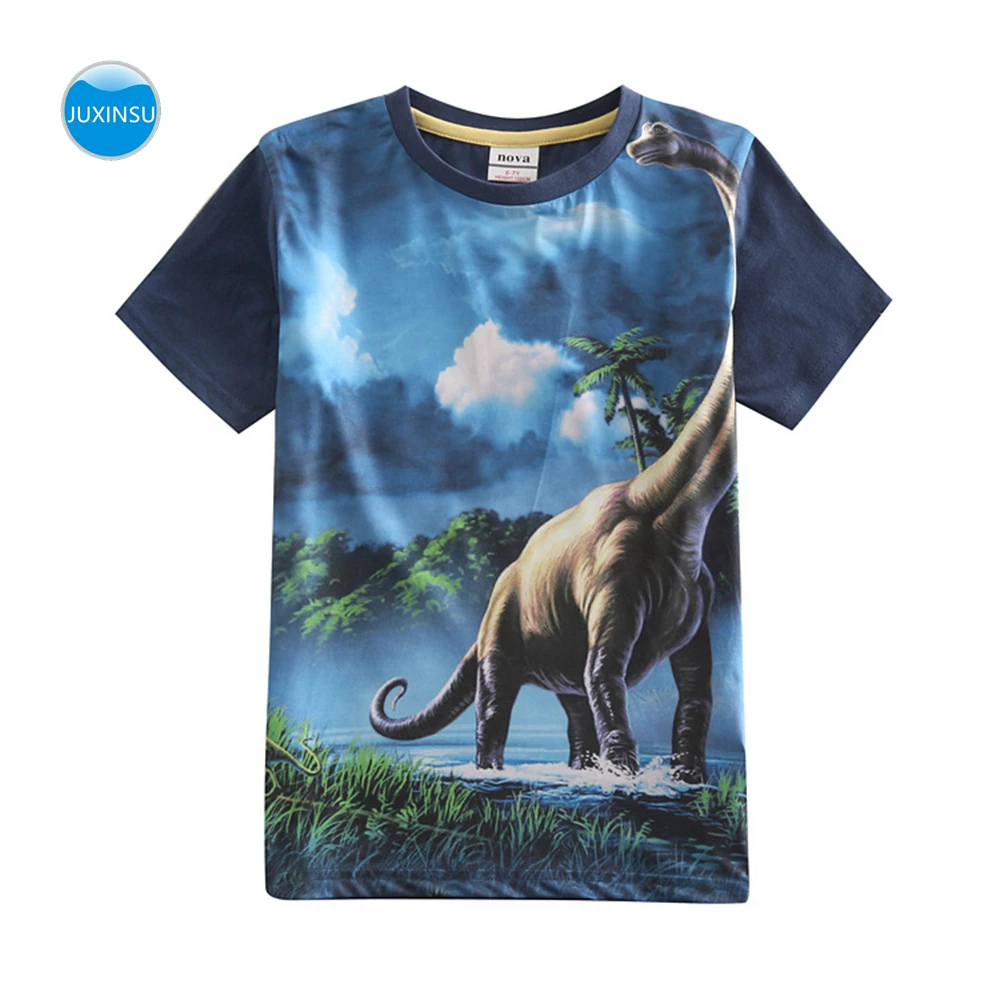 

JUXINSU Kids Fashion Summer Cotton Boys Short Sleeve T-shirt 3D Printed Dinosaur Cartoon Smooth and breathable for 1-8 Years