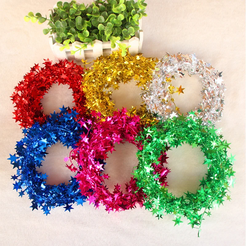 

2 Pcs Gold/ Silver/Blue/Green/Red Color about 7.5m length Christmas Tree Hanging Star Pine Garland Christmas Decoration Ornament