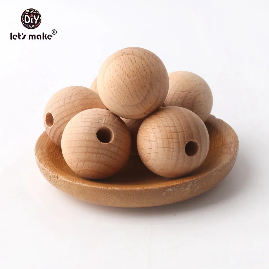Let's Make 100PC Wooden жевательный Прорезыватель 8 20mm круглые бусины экологически чистые