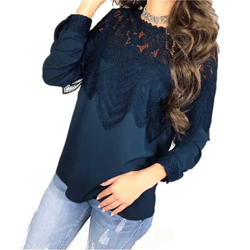 

Lossky Chiffon Shirt Women's Autumn 2018 Fashion Lace Ruffle O-Neck Button Long-sleeved Blouse Women Loose Shirts Top Blusas