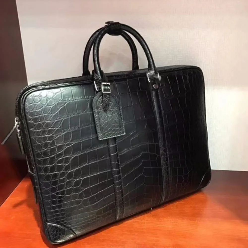 newly production Men's Genuine/Real Crocodile belly Skin Briefcase official Bag, blue Crocodile skin Business Men Bag