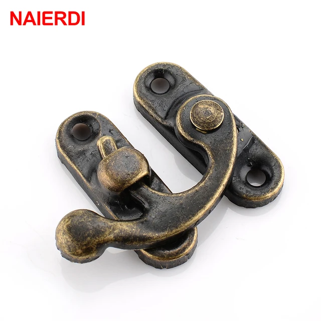 NAIERDI Small Antique Metal Lock Decorative Hasps Hook Gift Wooden Jewelry  Box Padlock With Screws For