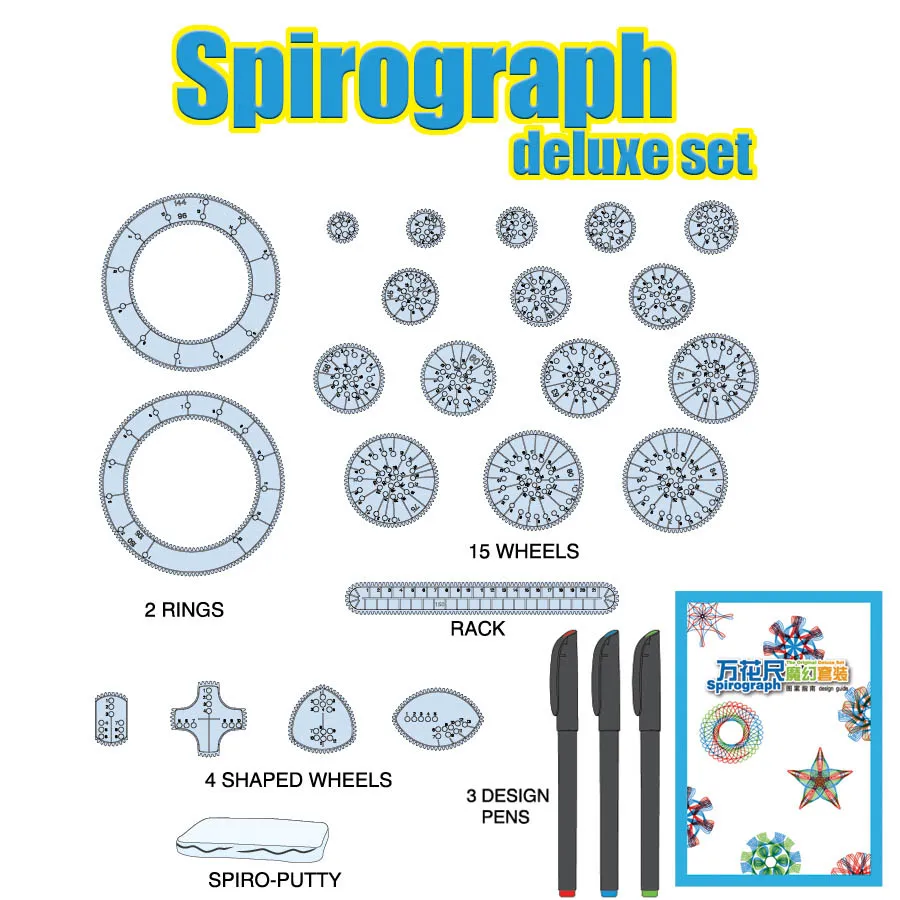 Spirograph Drawing Toys set with 3pcs Pens + 22 Accessories  Draw Spiral Designs Interlocking Gears & Wheels, For Adults and Kid 7