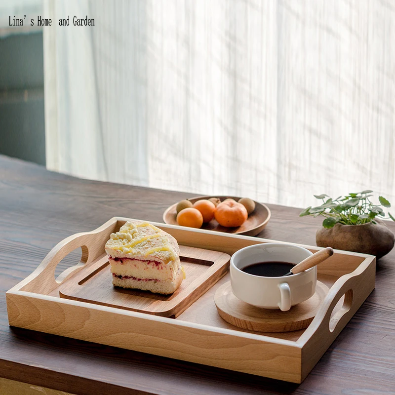 birch cutout handles primitive original rectangle solid wooden serving tray