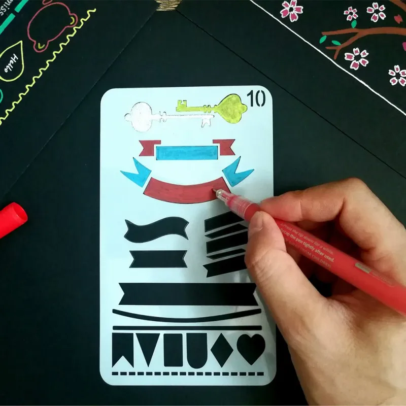 

12 Pcs/Set DIY Drawing Template Diary Notebook Scrapbook Paper Billing Record Journal Stencil Set Cutting Craft Projects