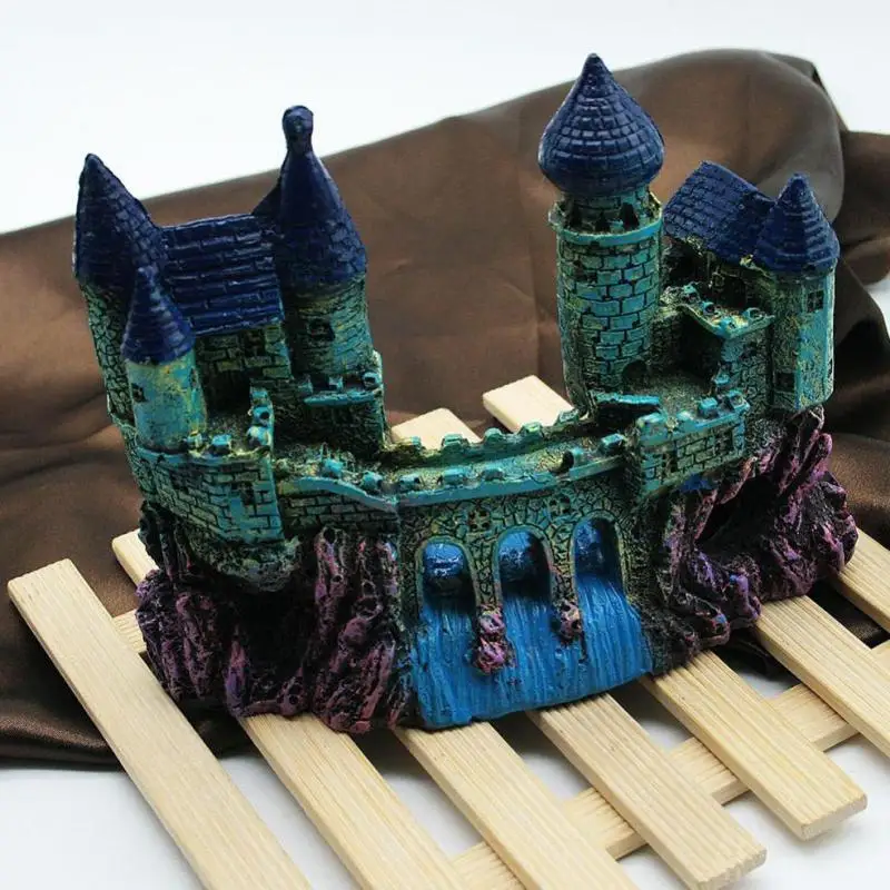 

Resin Aquarium Artificial Ancient Castle Cartoon Castle Rock With Waterfall Fish Tank Landscaping European Style Craft Ornament