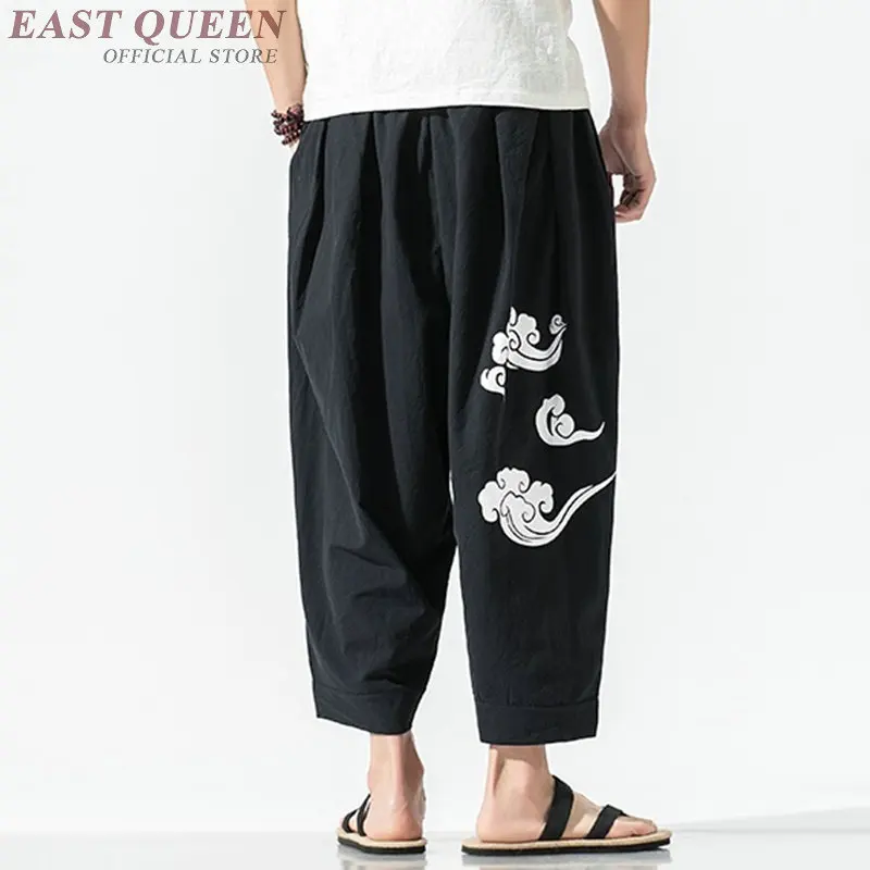 Традиционные штаны в китайском стиле, уличная одежда, хлопок, лен, гарем, Мужская конопляная одежда, японские брюки, брюки-кимоно KK2866