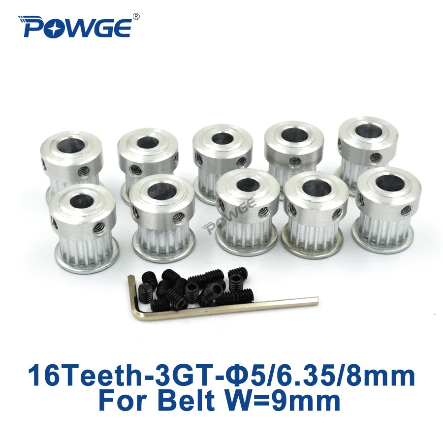 POWGE 10 шт 16 зубцов 3GT шкив ГРМ диаметр 5/6. 35/8 мм для ширины 9 3MGT GT3 открытый ремень