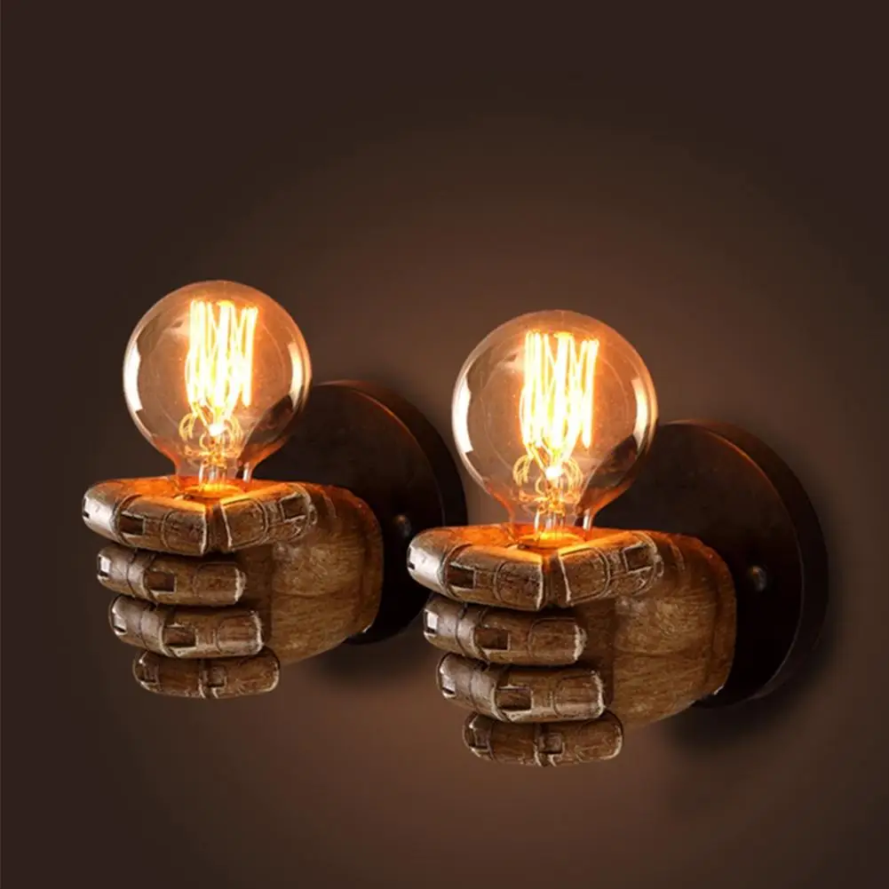 

LumiParty Retro Creative Fist Shape Wall Light E27 Lamp Holder Industrial Style Wall Lamp New Year Decoration for Home Bar jk30