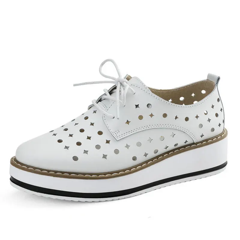 

British Round Toe Lace Up Flat Bottomed Platform Shoes Casual Carved Brogue Oxfords Shoes For Women Ladies Creepers Shoes
