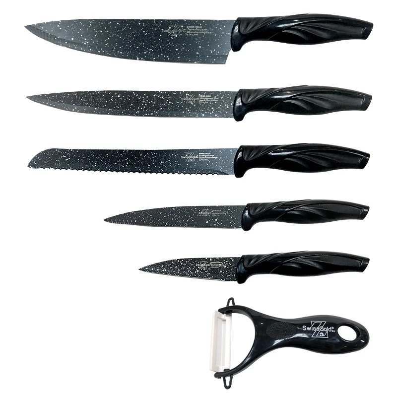 

Kitchen Knife 6 PCS Set Stainless Steel Chef Slicer Bread Utility Knife with Peeler