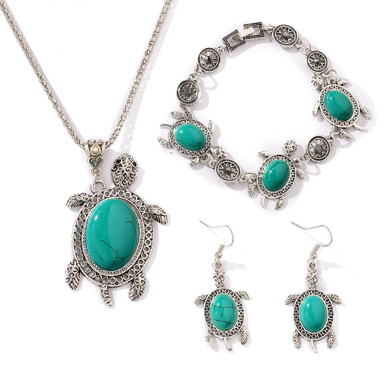 

3pcs/set Korean Fashion statement Turtle Suit Retro Exotic Earrings Necklace Drop Earrings Set Jewelry for Women