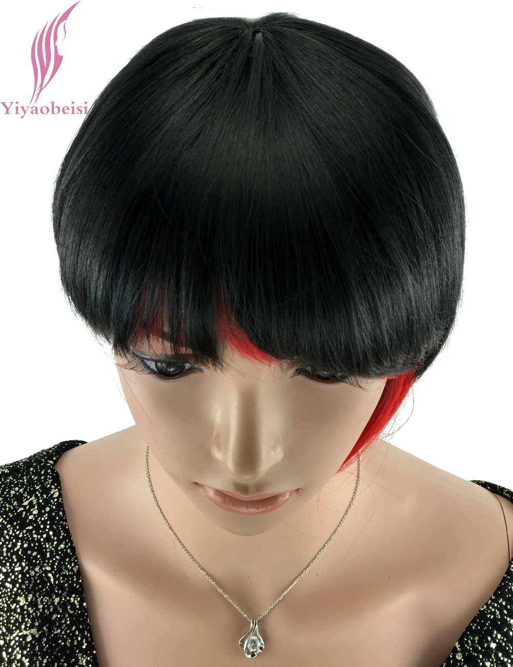 Yiyaobess 8inch African American Black Red Ombre Wig For Women Heat Resistant Synthetic Straight Short Bob Wigs With Bangs Yiyaobess 8inch African American Black Red Ombre Wig For Women Heat Resistant Synthetic Straight Short Bob Wigs With Bangs