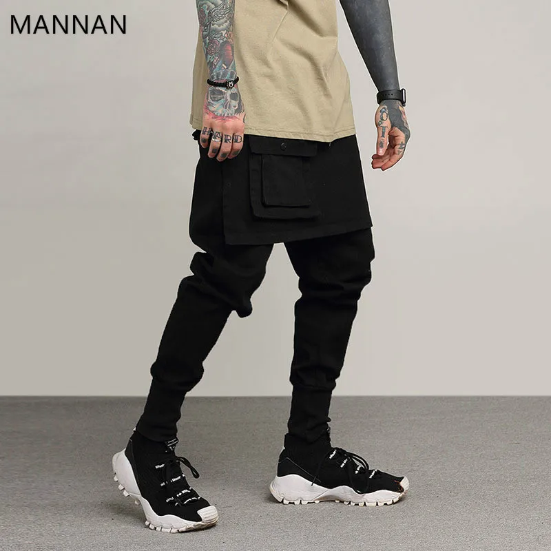 

Mens Joggers Pant Sweatpant Streetwear Fashion Casual clothing Stitching culottes Fake two piece Track Pants Sweat Trousers