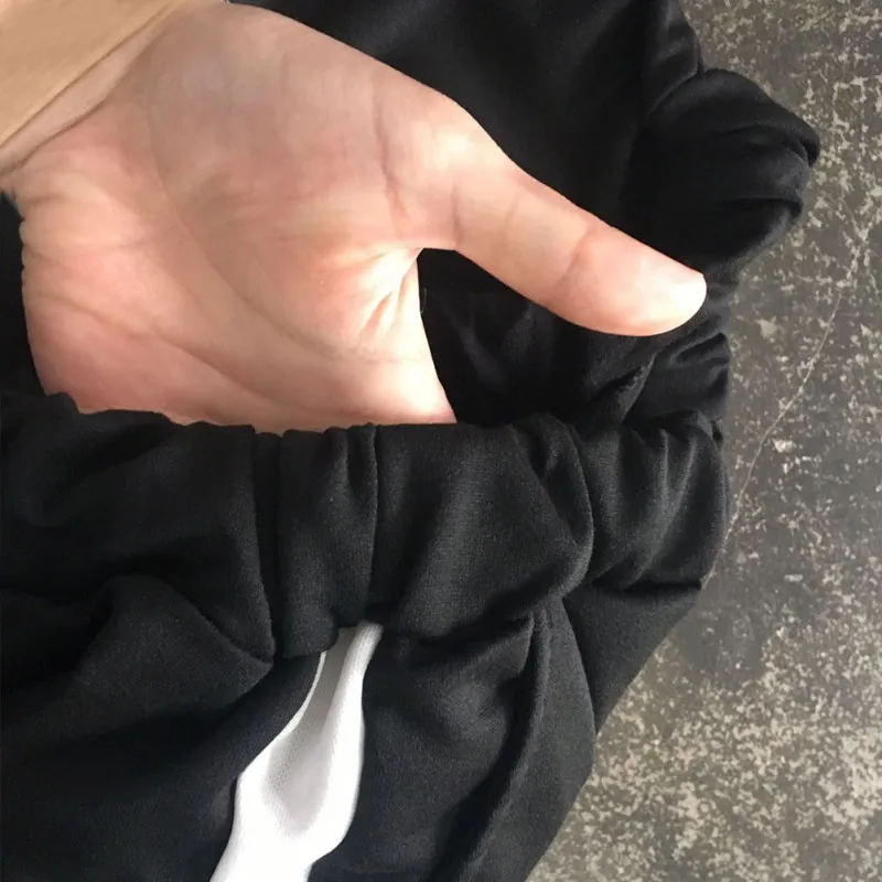 Женский, черный Повседневное Штаны с высокой посадкой Drawstring Мотобрюки боковые полосы Дамские шаровары