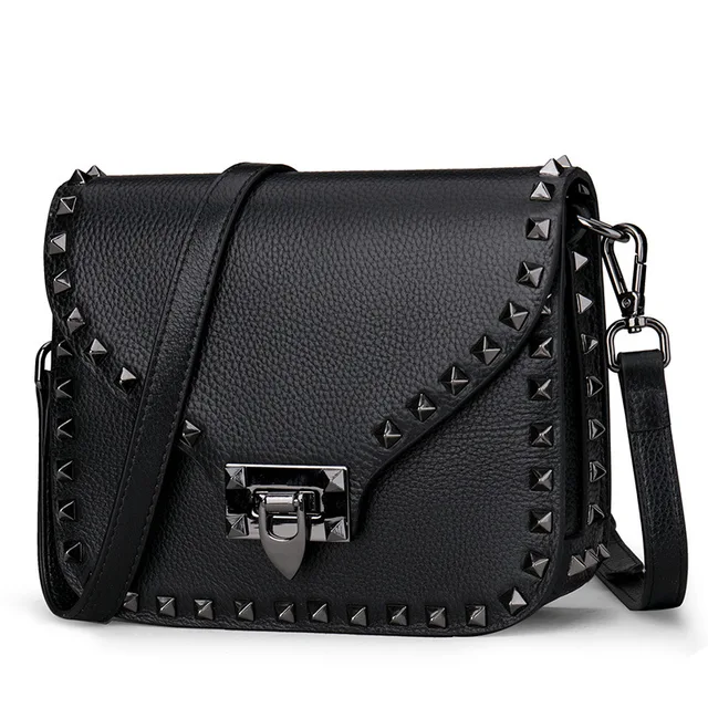 Genuine Leather Women Crossbody Bags Handbag 2018 New Fashion Rivet Genuine Leather Women Crossbody Bags Handbag 2018 New Fashion Rivet Design Messenger Shoulder Strap