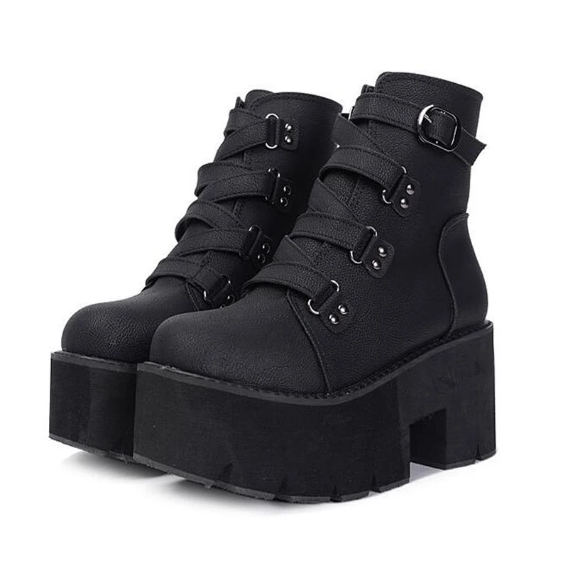 

Rass ple 2019 Buckle Ankle Boots Women Platform Boots Black Round Toe High Heels Boot Comfortable Tobillera Mujer Shoes Woman