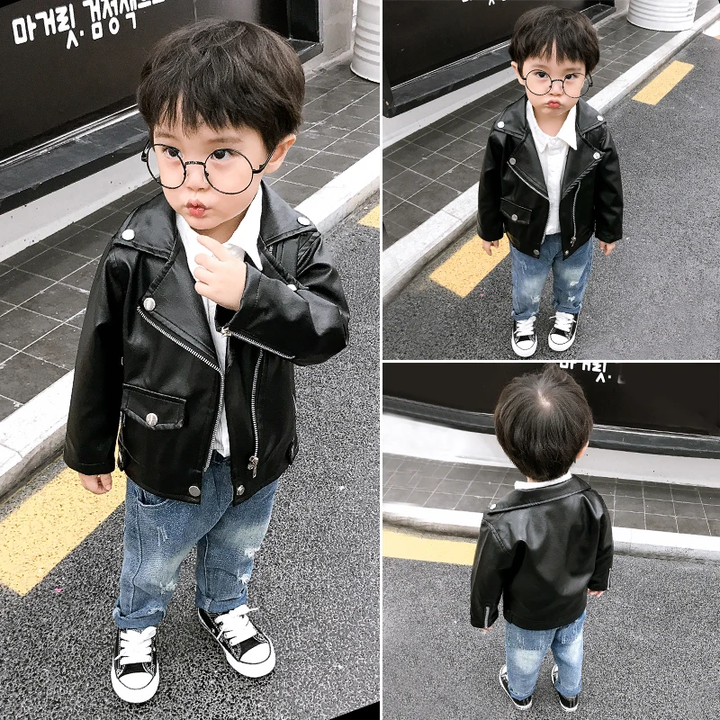Kids Leather zipper Jackets Coats Motorcycle Cool Baby Girls Sport Biker Coats