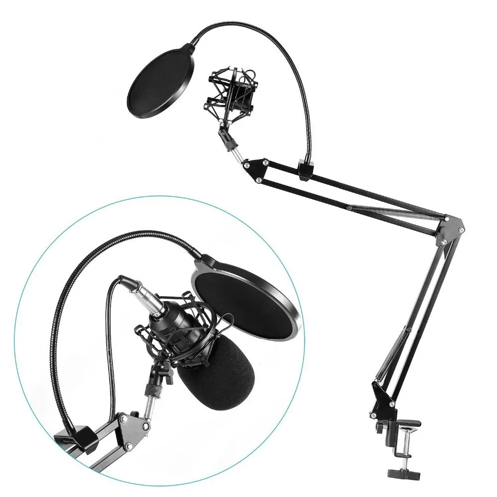 Ituf Microphone Suspension Boom Scissor Arm Stand with Mic Clip Holder & Table Mounting Clamp Kit for Condenser Microphone -1
