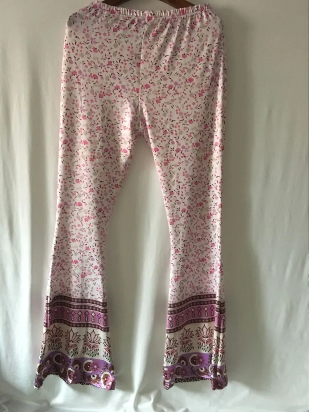 Женские модные повседневные богемные Цветочные хиппи с высокой талией с принтом широкие длинные расклешенные брюки-клеш - Цвет: Розовый