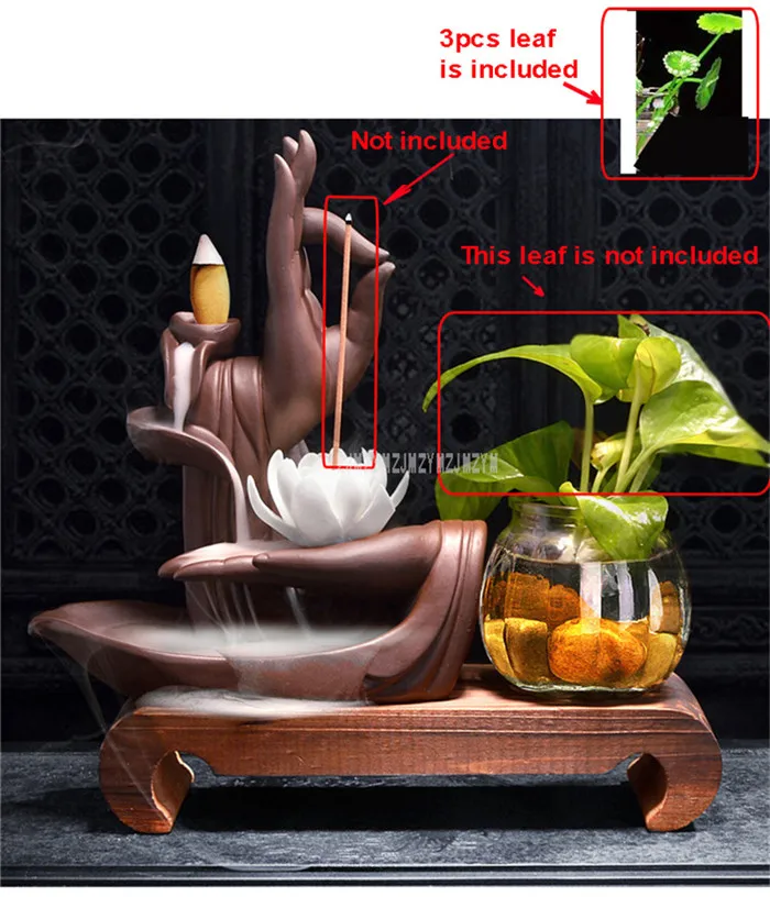 Керамическая Будда ручной Лотос дым обратного потока благовония горелки Ароматерапия держатель дыма курильница домашний+ 60 шт. благовония мозоли - Цвет: Коричневый