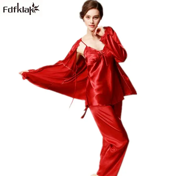 

Plus size silk pajamas for women sexy v-neck long sleeve satin pajama ladies home clothes pyjamas set pijamas mujer 3XL A596