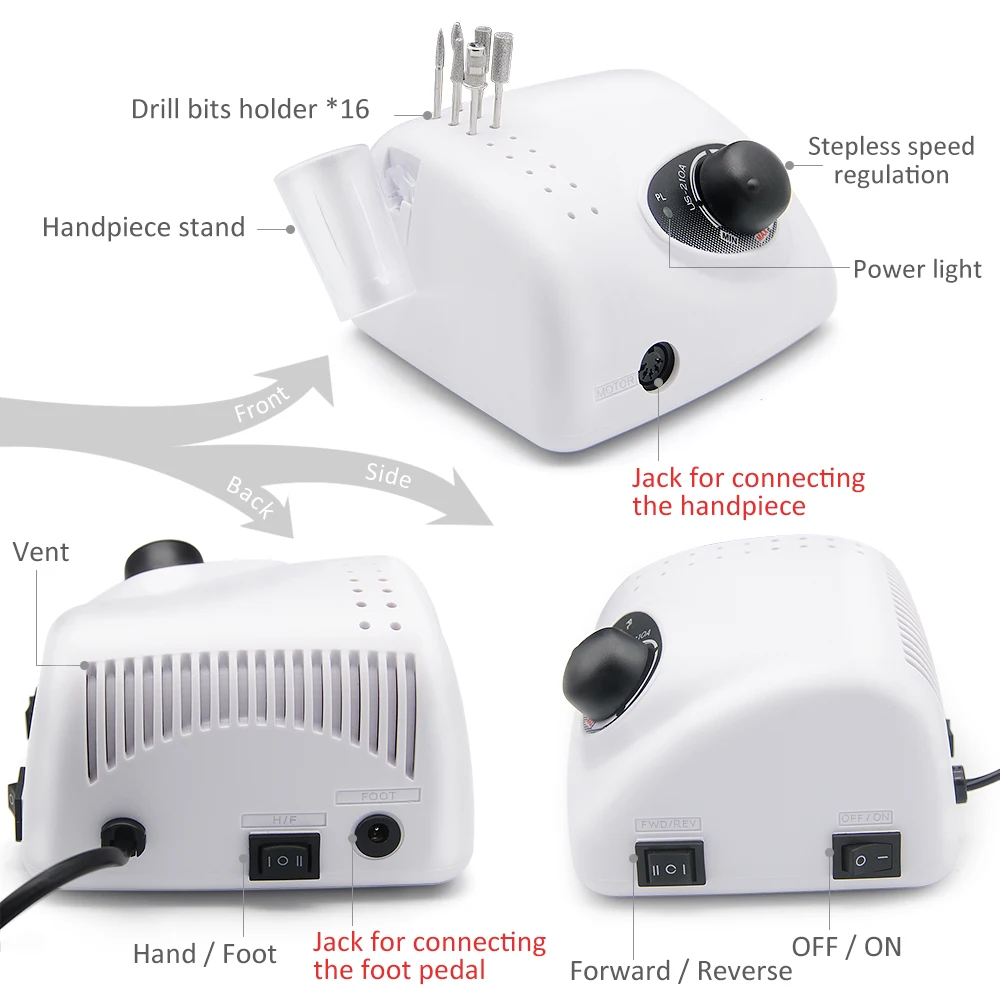 Skup LKE 35000 20000RPM elektryczna wiertarka do paznokci zestaw bitów maszyna do Manicure młyn do Pedicure akcesoria mocny aparat uchwyt Manicure
