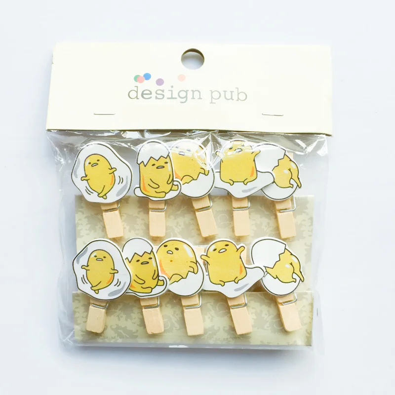 

10 pcs /Pack Gudetama Egg Wooden Paper Clip Bookmark For Album With Rope Message Stickers Stationery