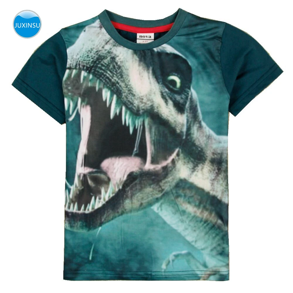 

JUXINSU Kids Summer Cotton Boys Short Sleeve T-shirt 3D Printed Dinosaur Cartoon Smooth and breathable for 5-9 Years