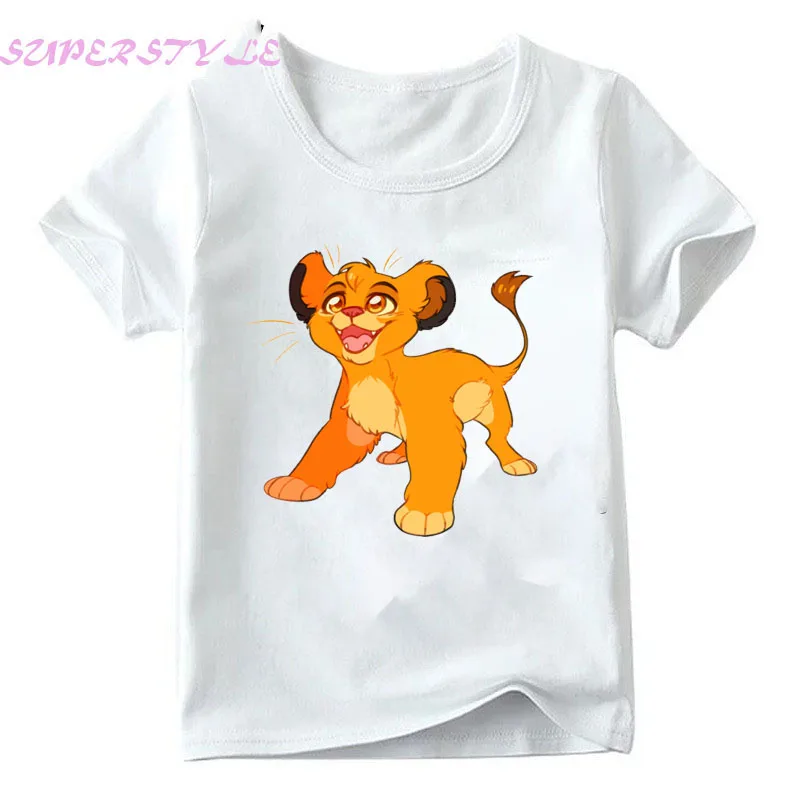 Белая футболка для девочек с принтом «Король Лев» и надписью «Simba», лето, футболка для мальчиков с принтом «раскачивается как это»,(цвет), Детские топы для малышей, dHKP303