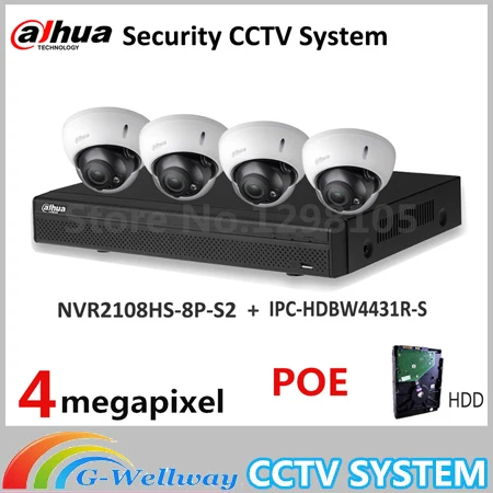 

Dahua Security CCTV Camera Kit With NVR2108HS-8P-S2 IP Camera IPC-HDBW4431R-S P2P Surveillance System Easy to install
