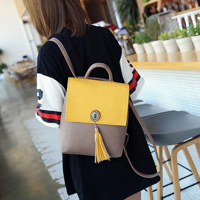 Women Backpack Tassel PU Leather Panelled Female Travel Backpacks Fashion Girl School Bag Mini Design Lady Daily Mochila BP0193 (13)