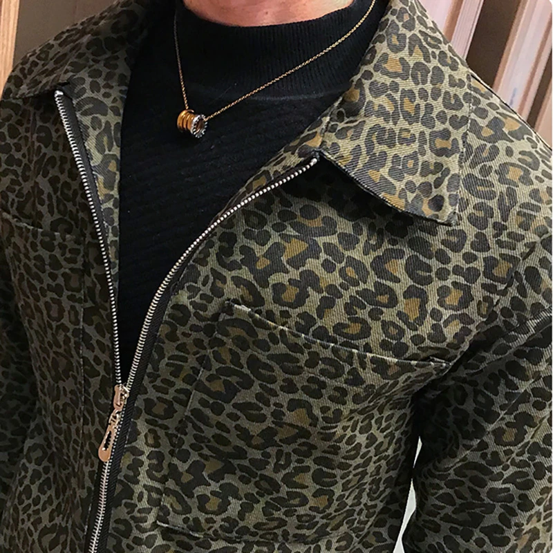 mens leopard print bomber jacket