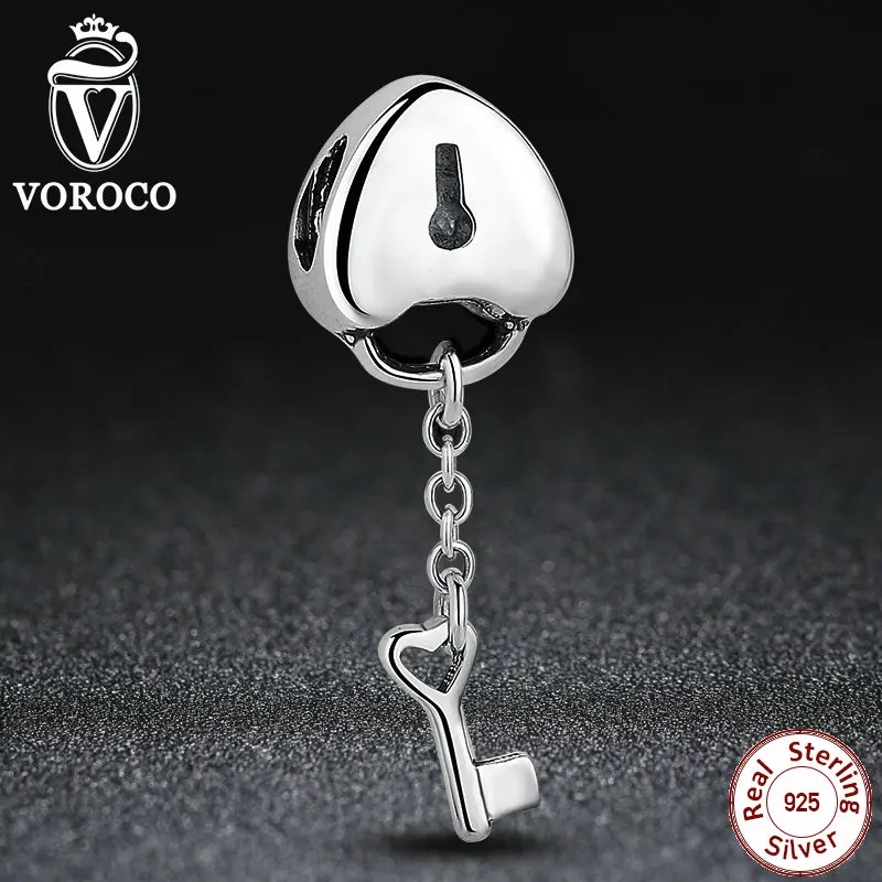 Original 100 925 Sterling Silver Lock Charms Key To My Heart Beads Charm Fit Pandora Bracelet