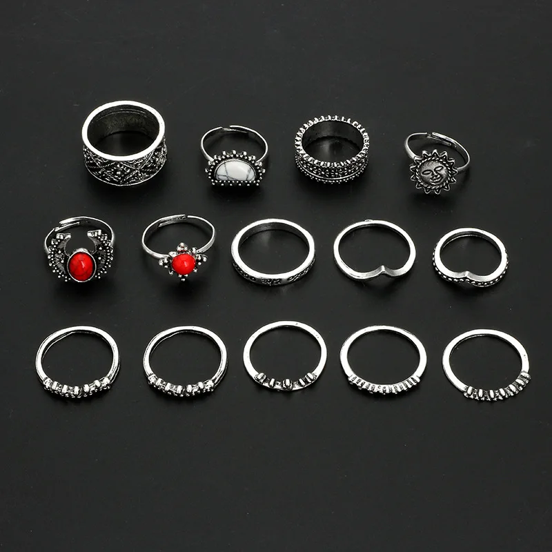 HuaTang, античное серебро, красный камень, кольца для женщин, резное кольцо на кончик пальца, набор обручальных колец, стимпанк, Anillos, ювелирные изделия 4206